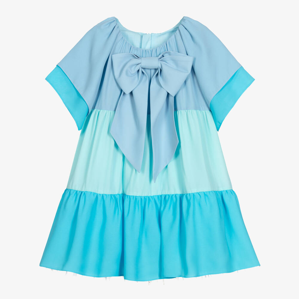 Childrensalon Occasions - فستان كريب بطيات لون أزرق | Childrensalon