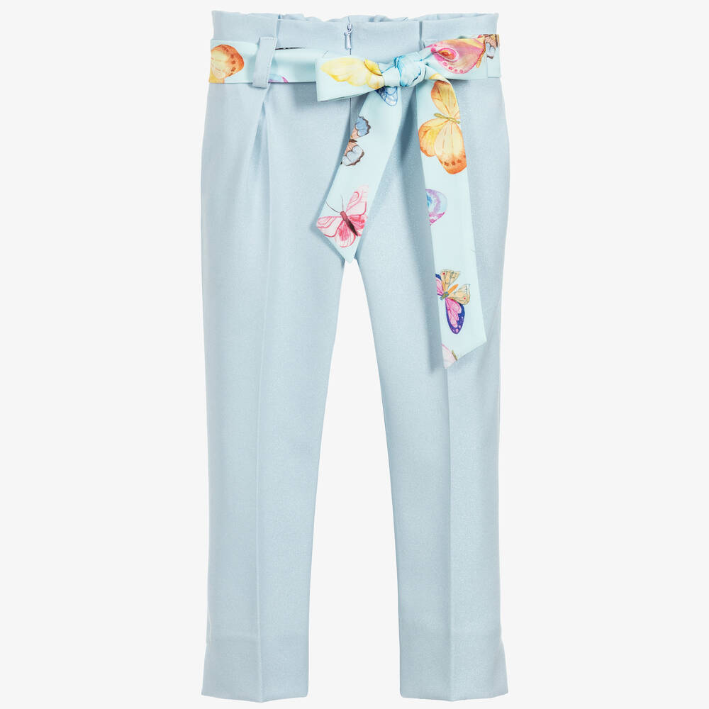 Childrensalon Occasions - Girls Blue Viscose Trousers & Butterfly Belt | Childrensalon