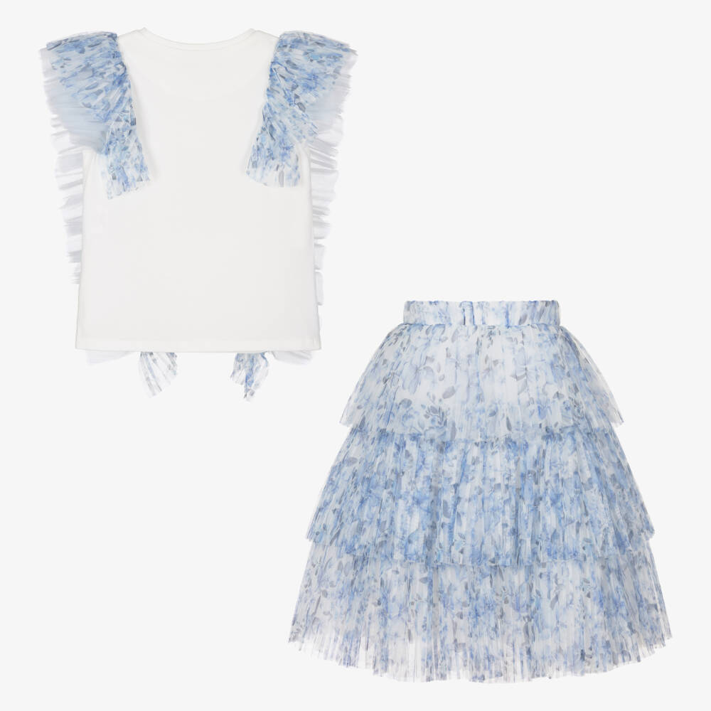Childrensalon Occasions-Girls Elegant Blue Floral Skirt Ensemble | Childrensalon Outlet