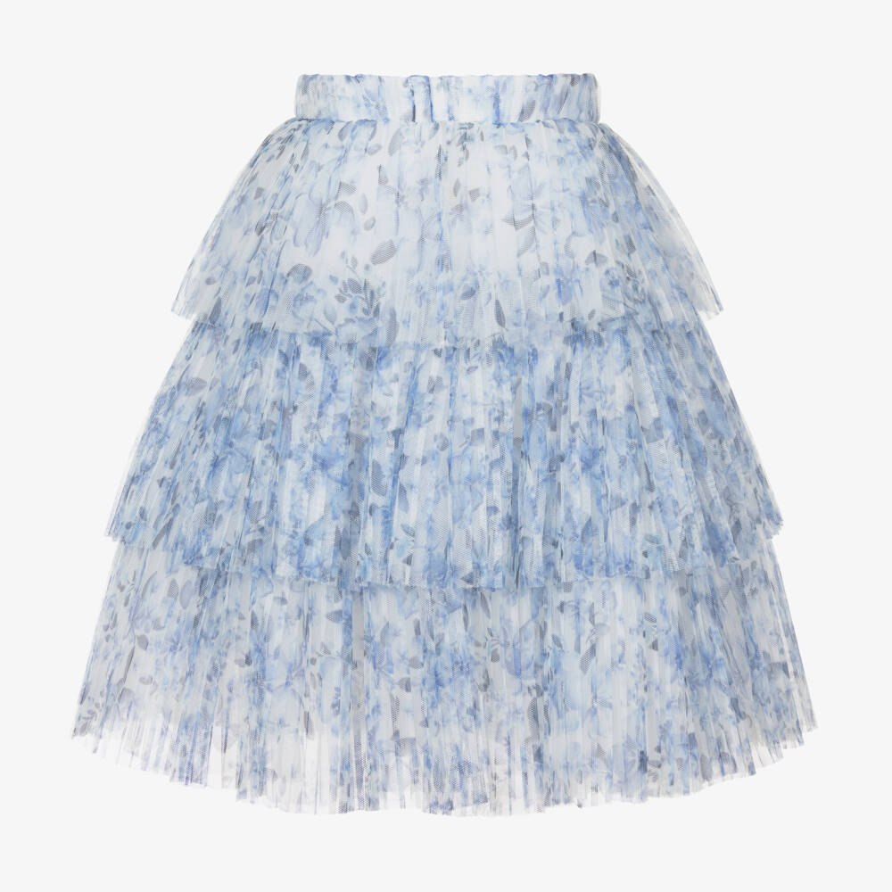 Childrensalon Occasions-Girls Elegant Blue Floral Tulle Skirt | Childrensalon Outlet