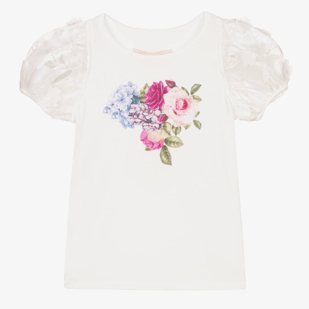 Childrensalon Occasions-Girls Elegant Ivory Floral Tee | Childrensalon Outlet