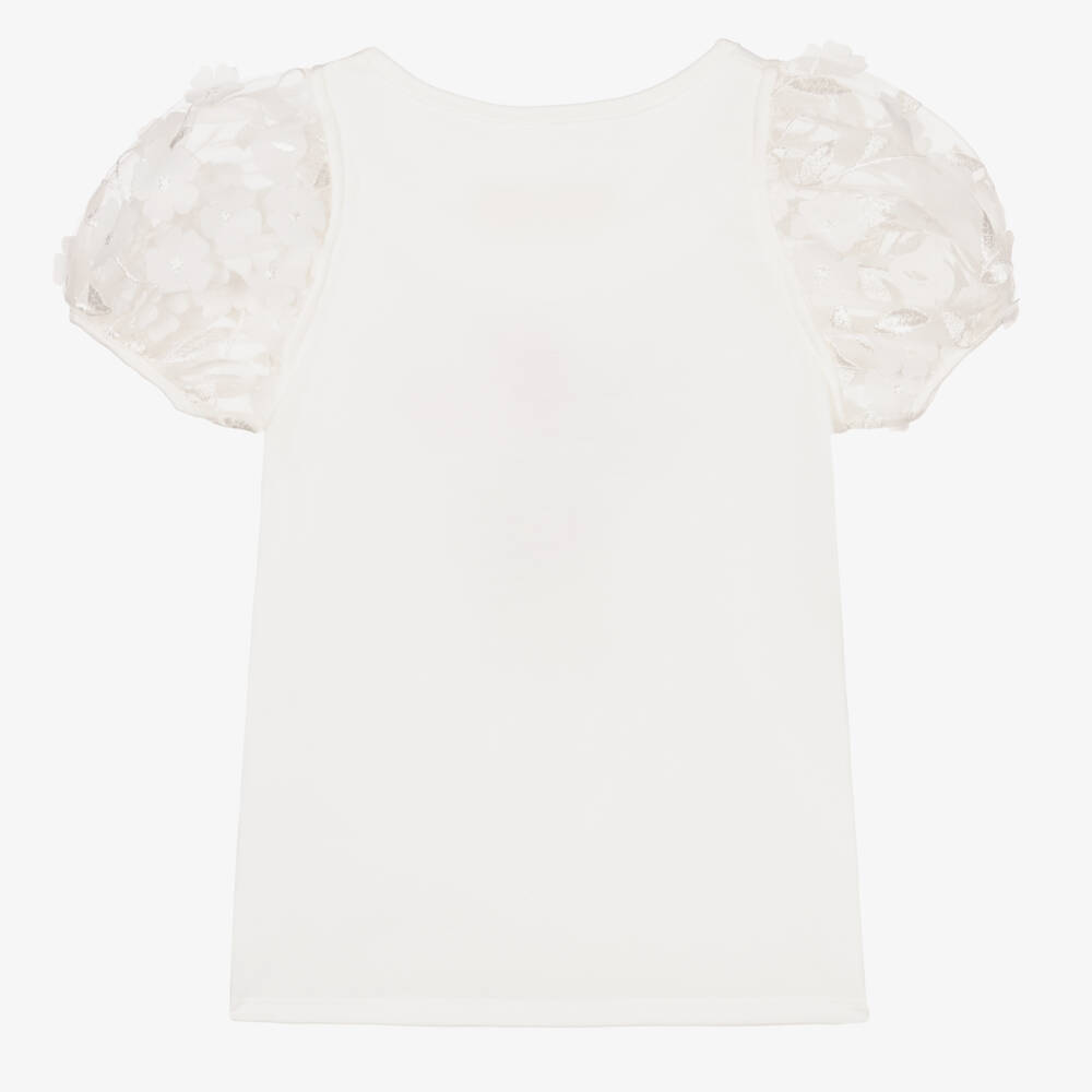 تشلدرن صالون-تي شيرت عاجي أنيق مزين بالزهور للبنات | Childrensalon Outlet