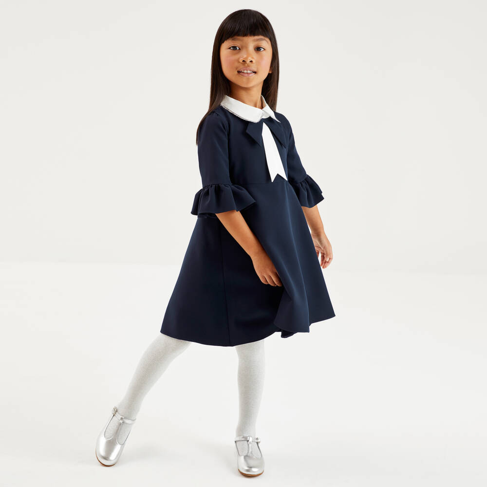 Childrensalon Occasions-Girls Elegant Navy Twill Dress | Childrensalon Outlet