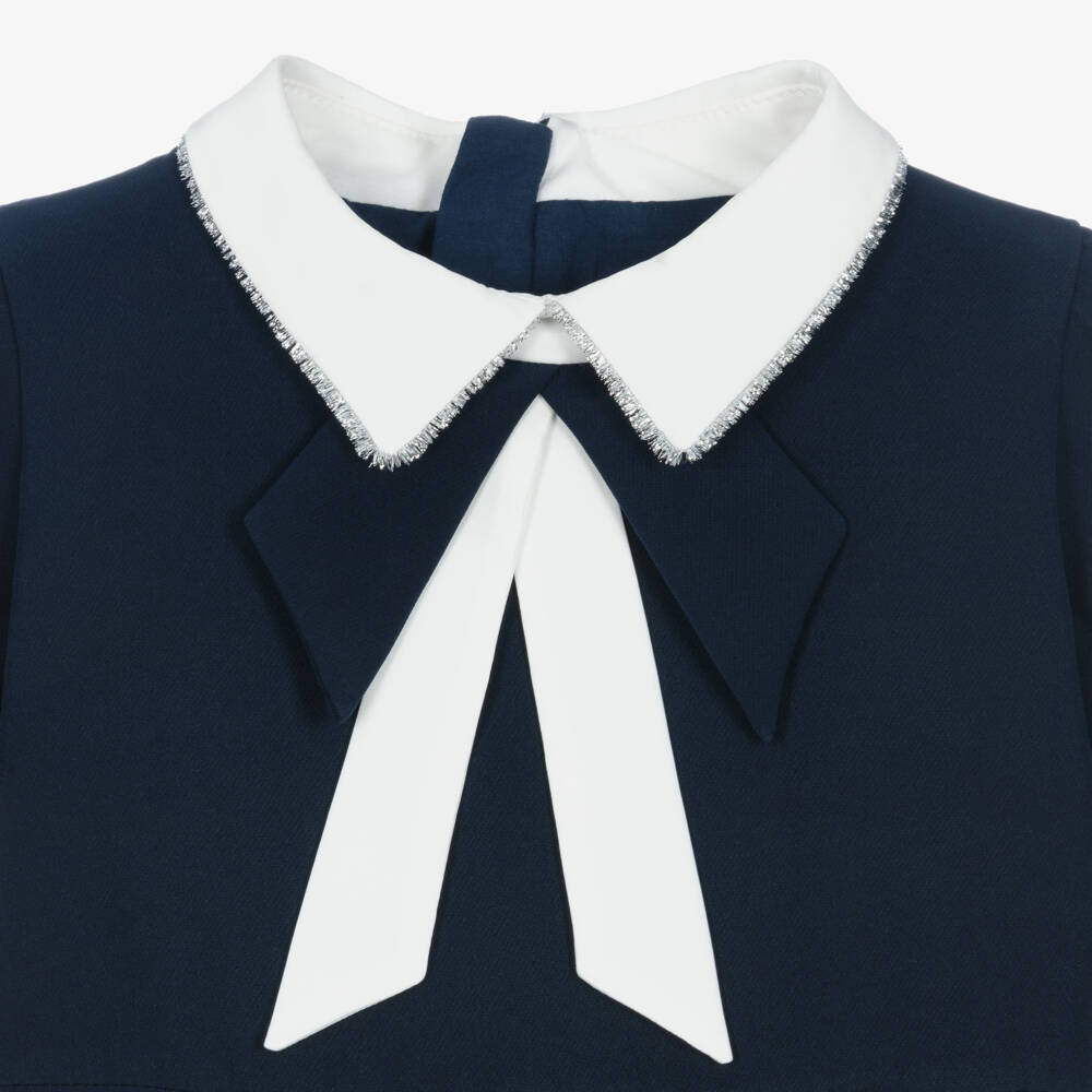 Childrensalon Occasions-Girls Elegant Navy Twill Dress | Childrensalon Outlet