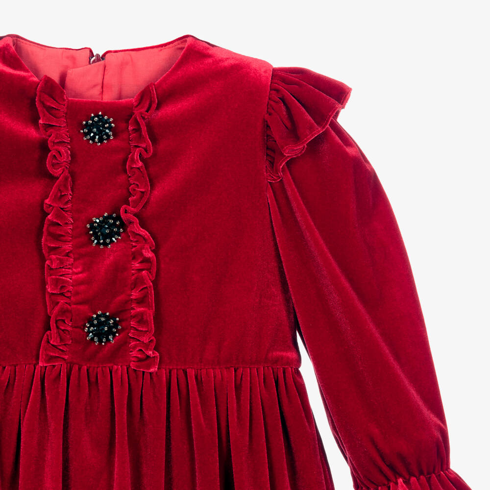 Childrensalon Occasions-فستان قطيفة لون أحمر | Childrensalon Outlet