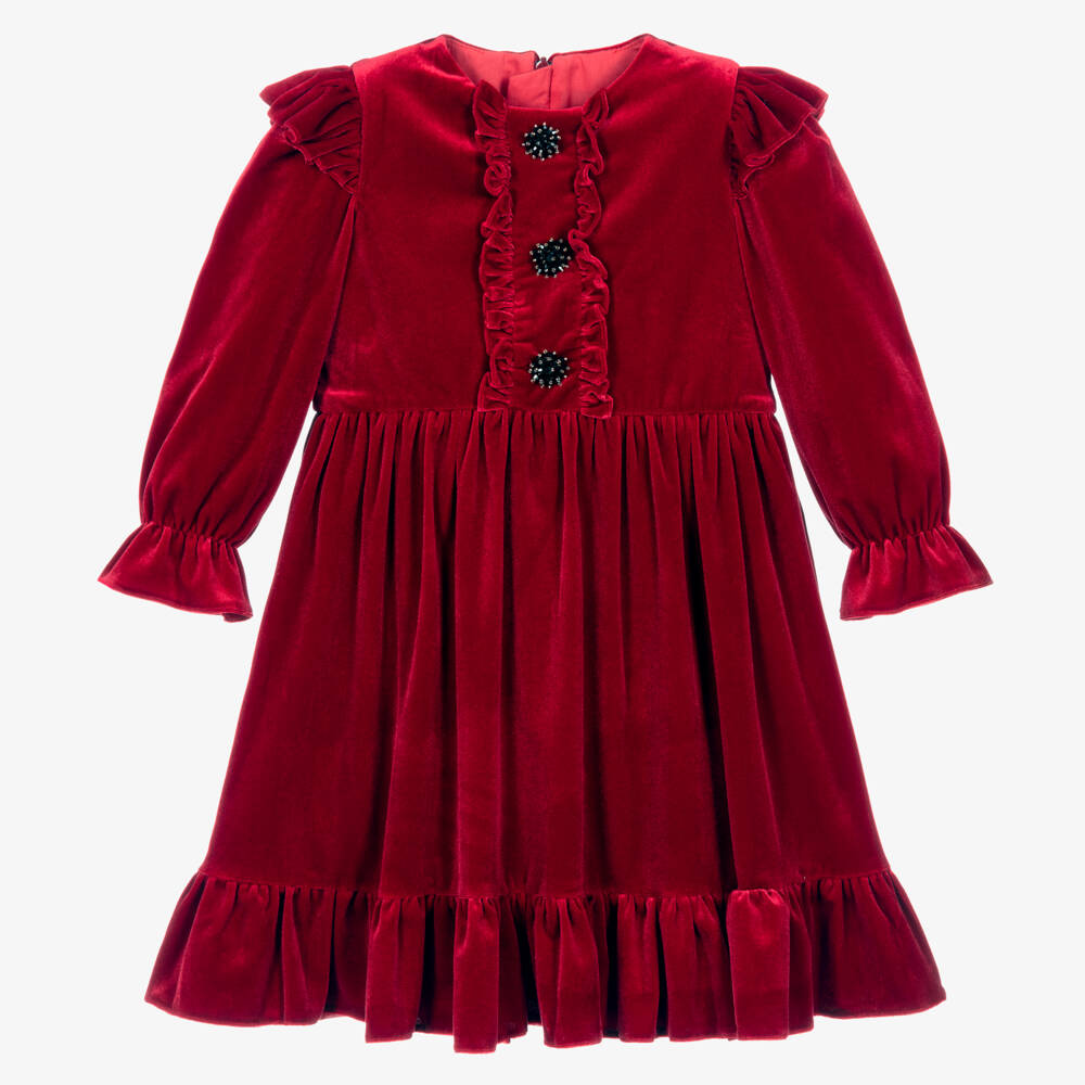 Childrensalon Occasions-Girls Elegant Red Velvet Dress | Childrensalon Outlet