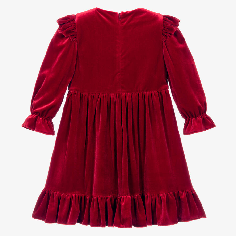 Childrensalon Occasions-فستان قطيفة لون أحمر | Childrensalon Outlet