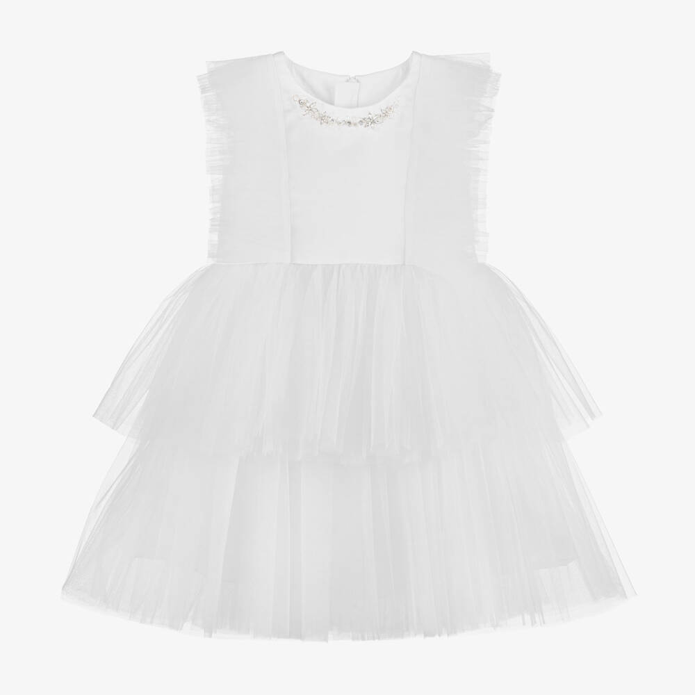 Childrensalon Occasions-Girls Elegant White Satin Dress | Childrensalon Outlet