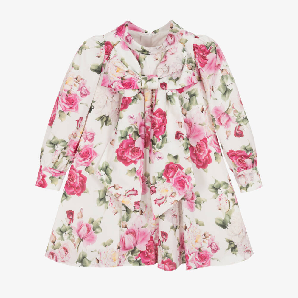 Childrensalon Occasions-Платье из крепа с цветочным бантом для девочек | Childrensalon Outlet