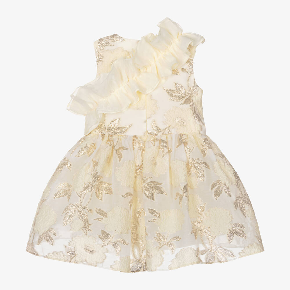 Childrensalon Occasions-فستان عاجي وذهبي مزين بالزهور للبنات | Childrensalon Outlet