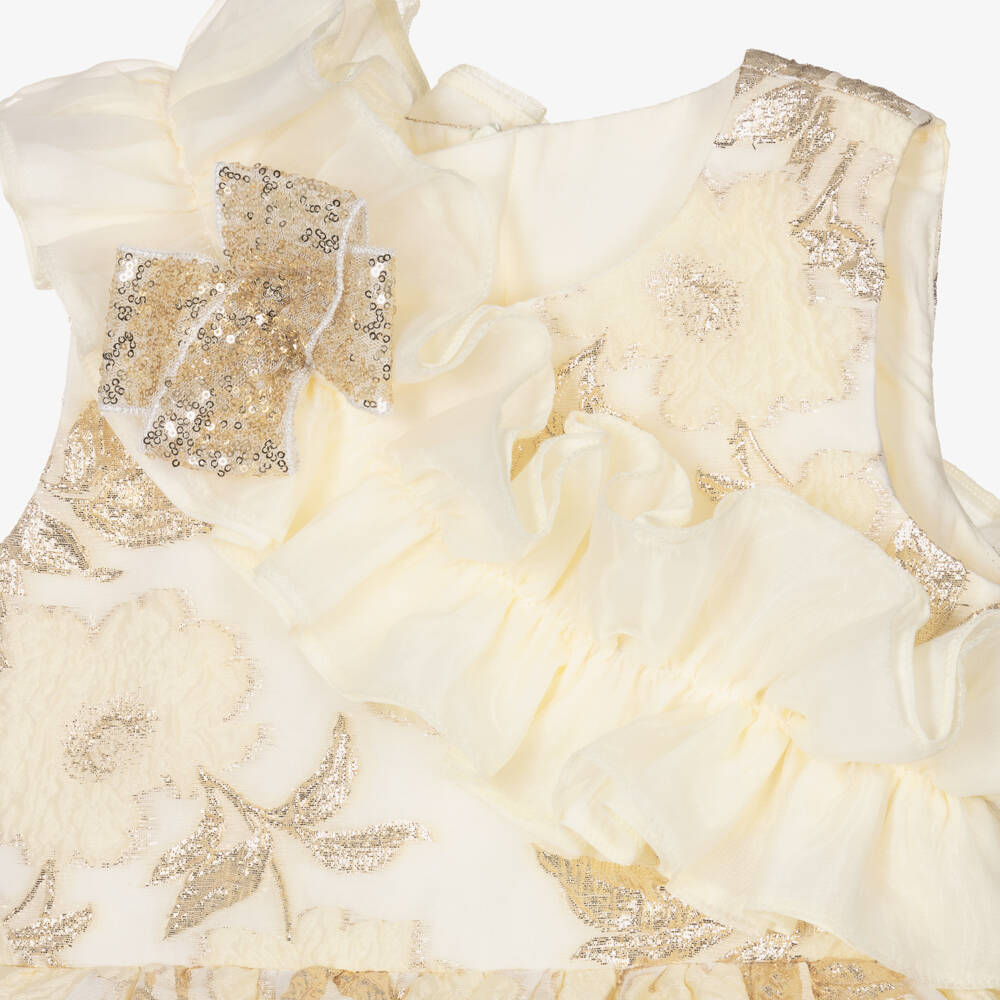 Childrensalon Occasions-فستان عاجي وذهبي مزين بالزهور للبنات | Childrensalon Outlet