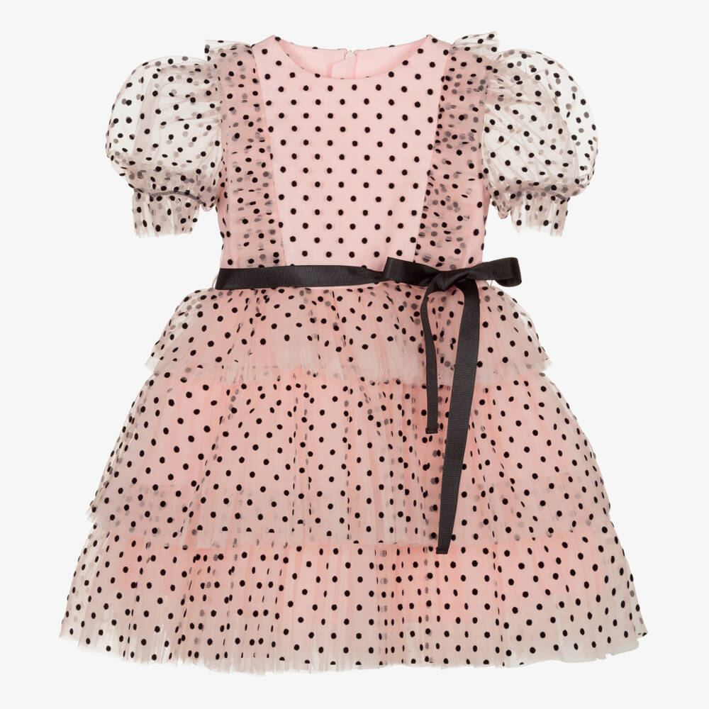Childrensalon Occasions-Girls Frill-Sleeve Pink Dot Dress | Childrensalon Outlet