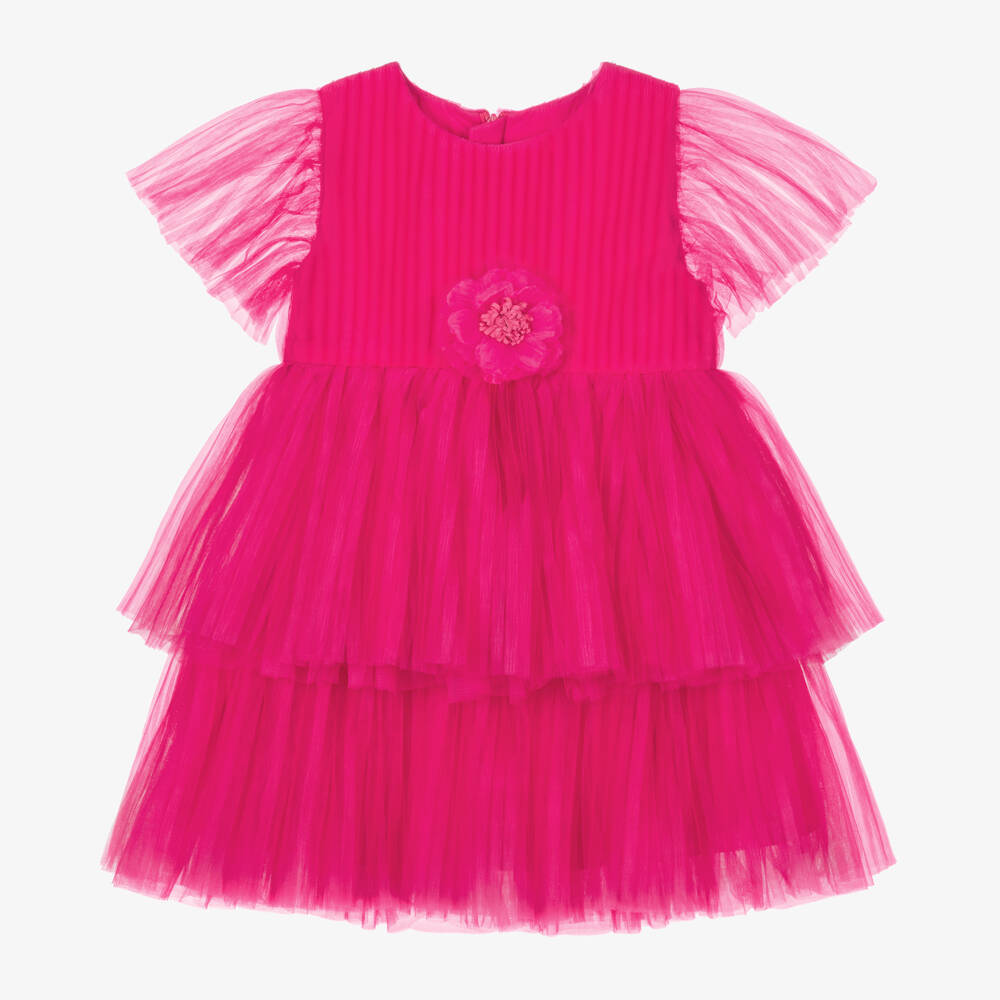 Childrensalon Occasions-Girls Fuchsia Pleat Tulle Gown | Childrensalon Outlet