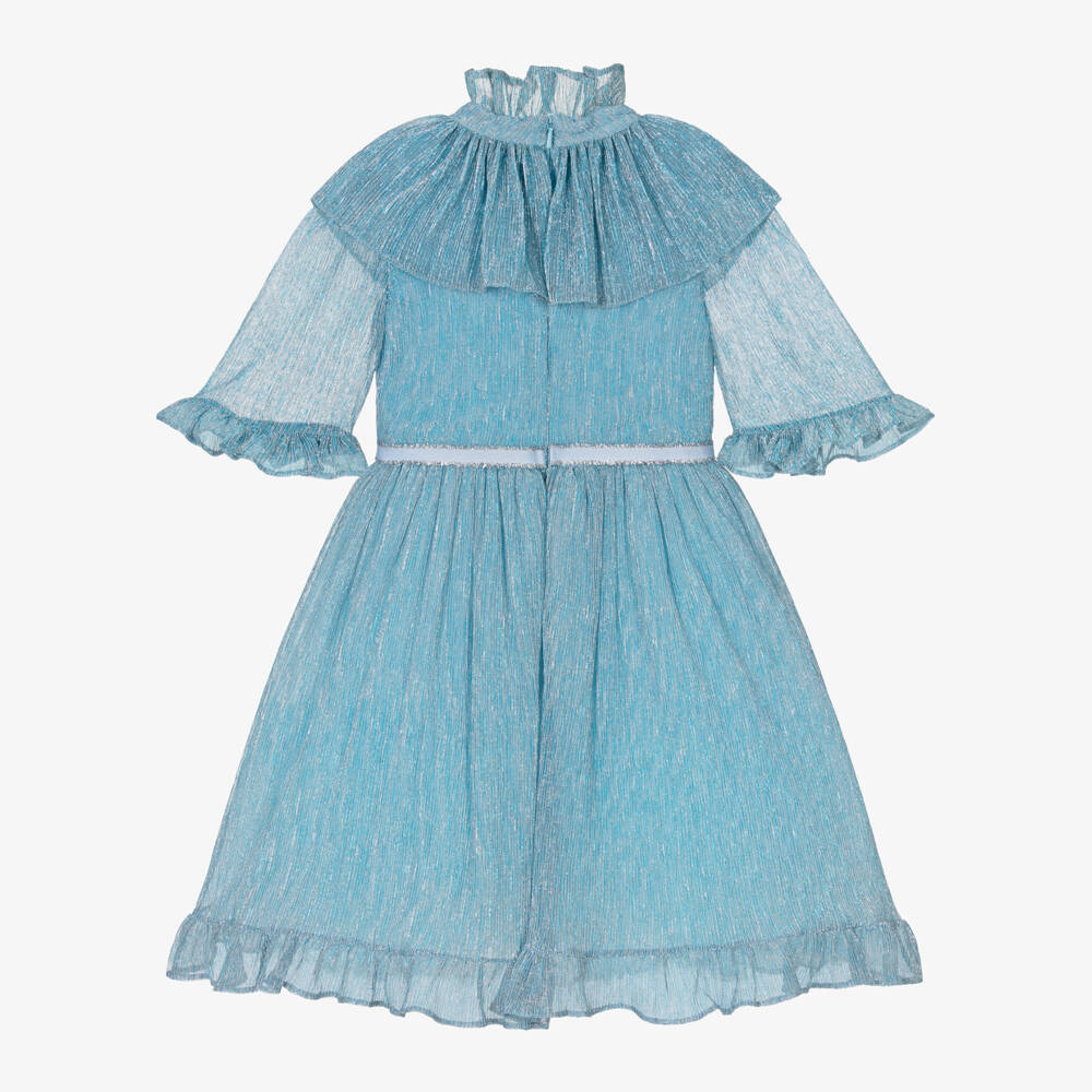 Childrensalon Occasions-فستان أزرق لامع مطوي للبنات | Childrensalon Outlet
