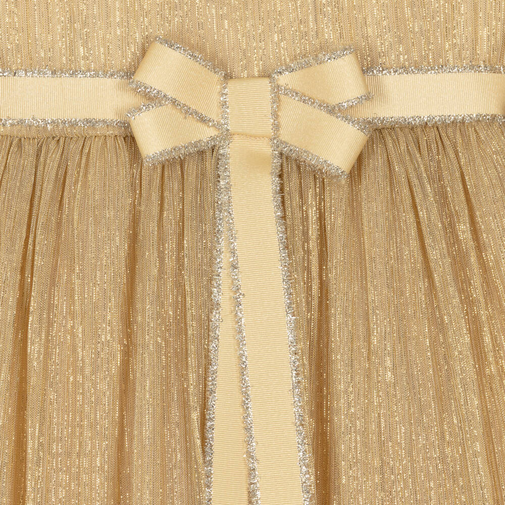 Childrensalon Occasions-فستان ذهبي لامع مطوي للبنات | Childrensalon Outlet