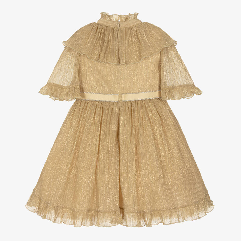 Childrensalon Occasions-فستان ذهبي لامع مطوي للبنات | Childrensalon Outlet