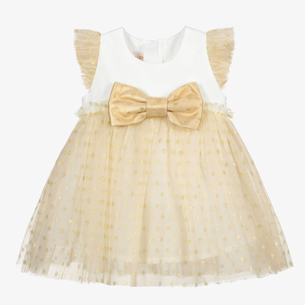 Childrensalon Occasions - Glitzerndes Kleid mit goldfarbenem Tüll  | Childrensalon