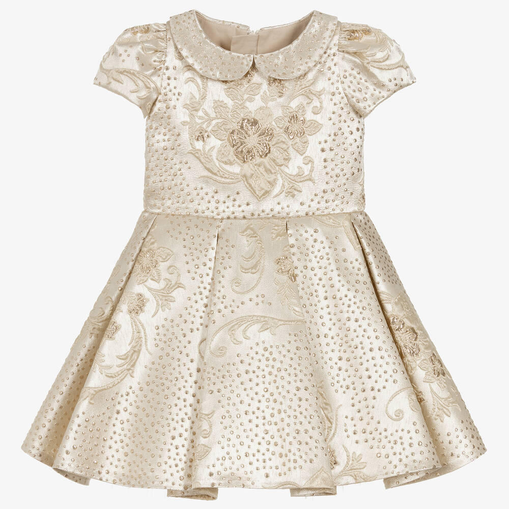 Childrensalon Occasions - Платье золотистого цвета из парчи для девочек | Childrensalon