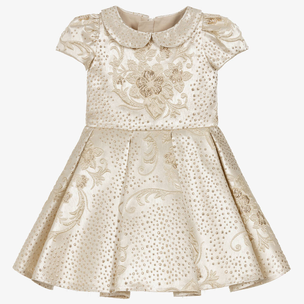 Childrensalon Occasions - Girls Gold Brocade Dress | Childrensalon