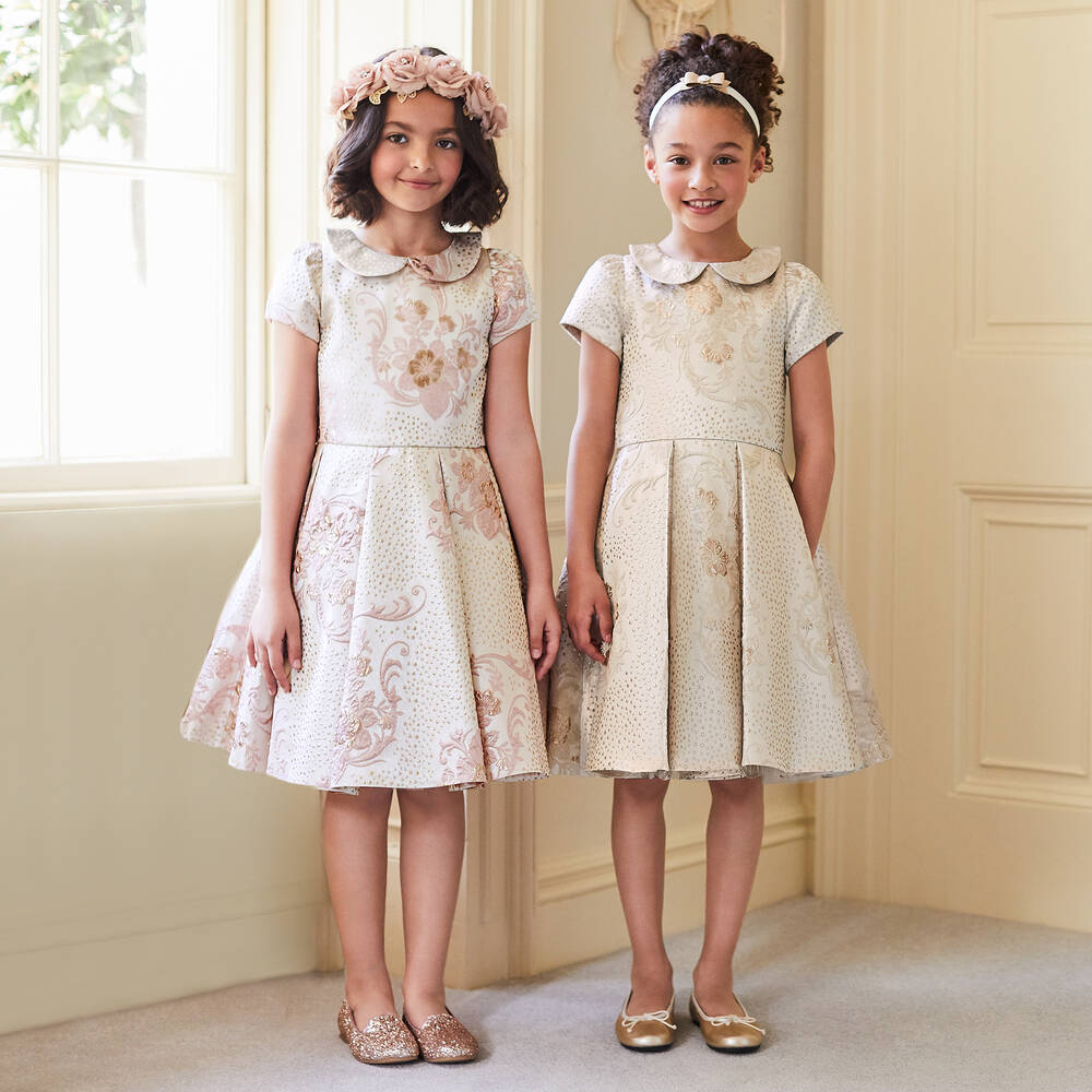 Childrensalon Occasions-Платье золотистого цвета из парчи для девочек | Childrensalon Outlet
