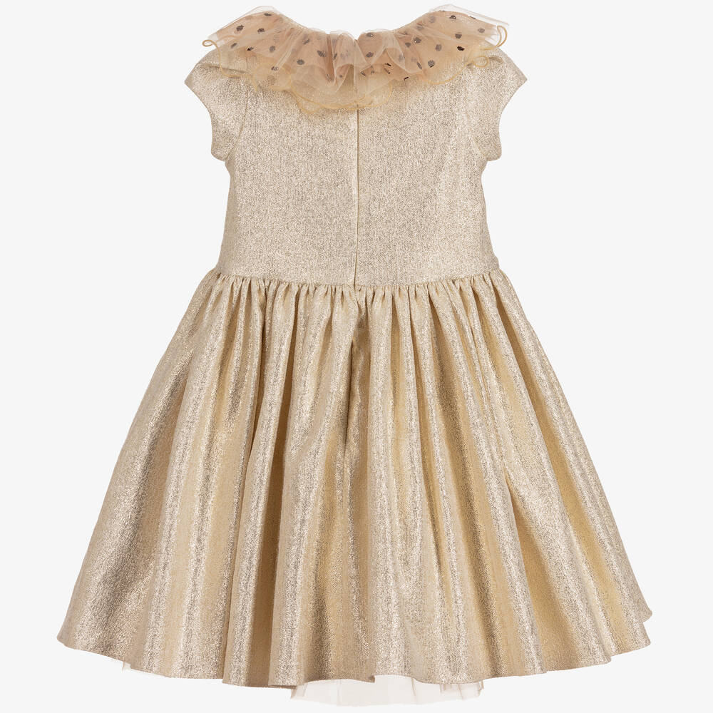 Childrensalon Occasions-Золотистое платье с рюшами из тюля | Childrensalon Outlet