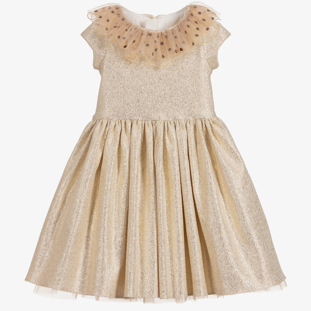 Childrensalon Occasions - Золотистое платье с рюшами из тюля | Childrensalon