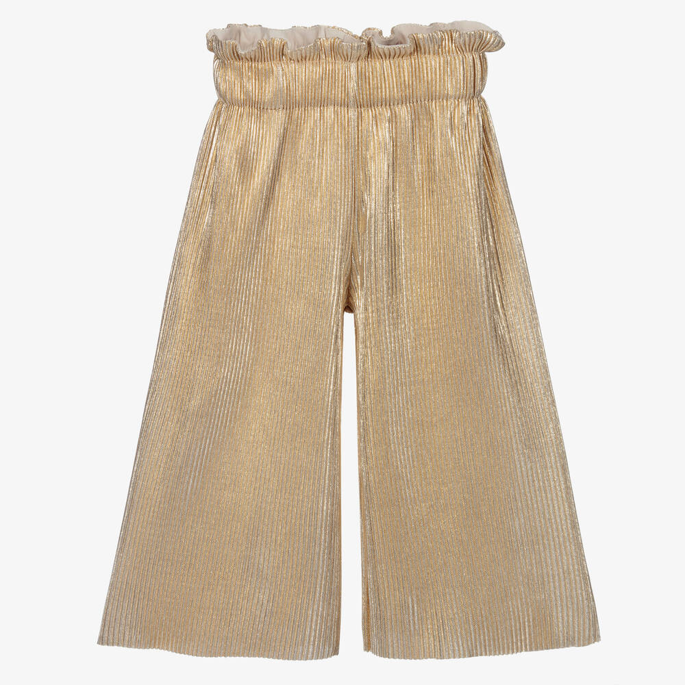 Childrensalon Occasions-Girls Gold Pleated Lamé Culottes | Childrensalon Outlet