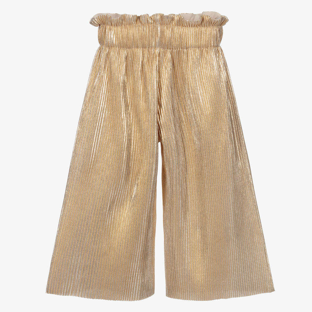 Childrensalon Occasions-Золотистые плиссированные кюлоты из ламе для девочек | Childrensalon Outlet