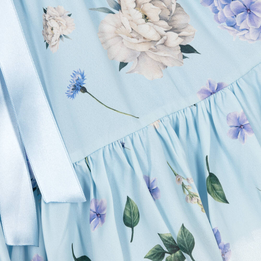 Childrensalon Occasions-Girls Hydrangea Blue Crêpe Frock | Childrensalon Outlet