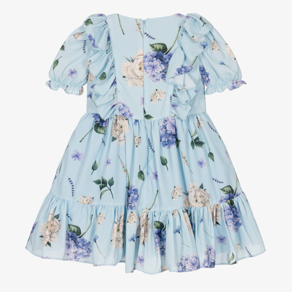 Childrensalon Occasions-Girls Hydrangea Blue Crêpe Frock | Childrensalon Outlet