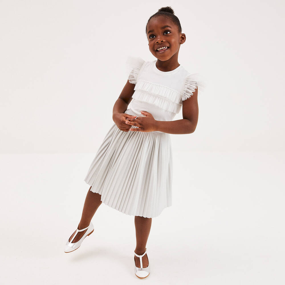 Silver pleated skirt dress 2025