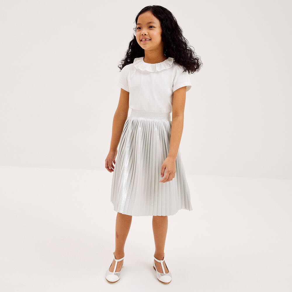 Childrensalon Occasions Girls Iridescent Silver Pleated Skirt Childrensalon Outlet
