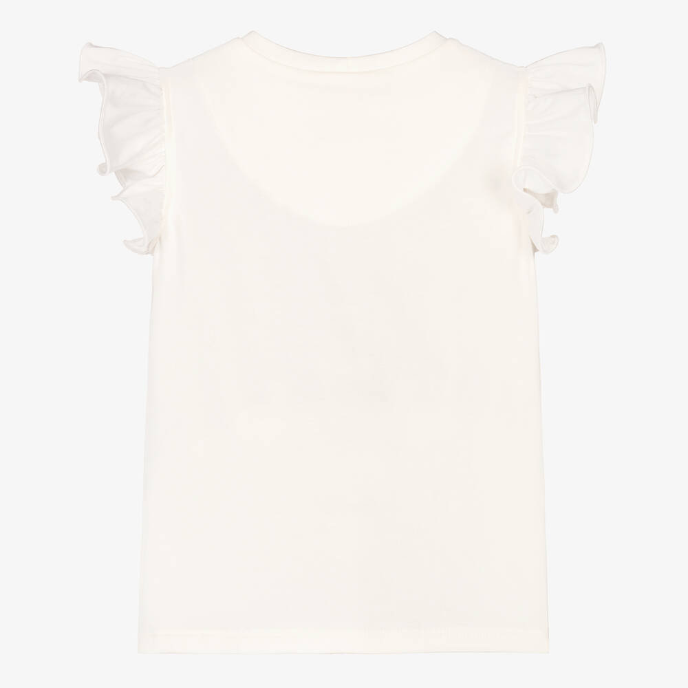 Childrensalon Occasions-Кремовый хлопковый топ с голубым сердечком для девочек | Childrensalon Outlet