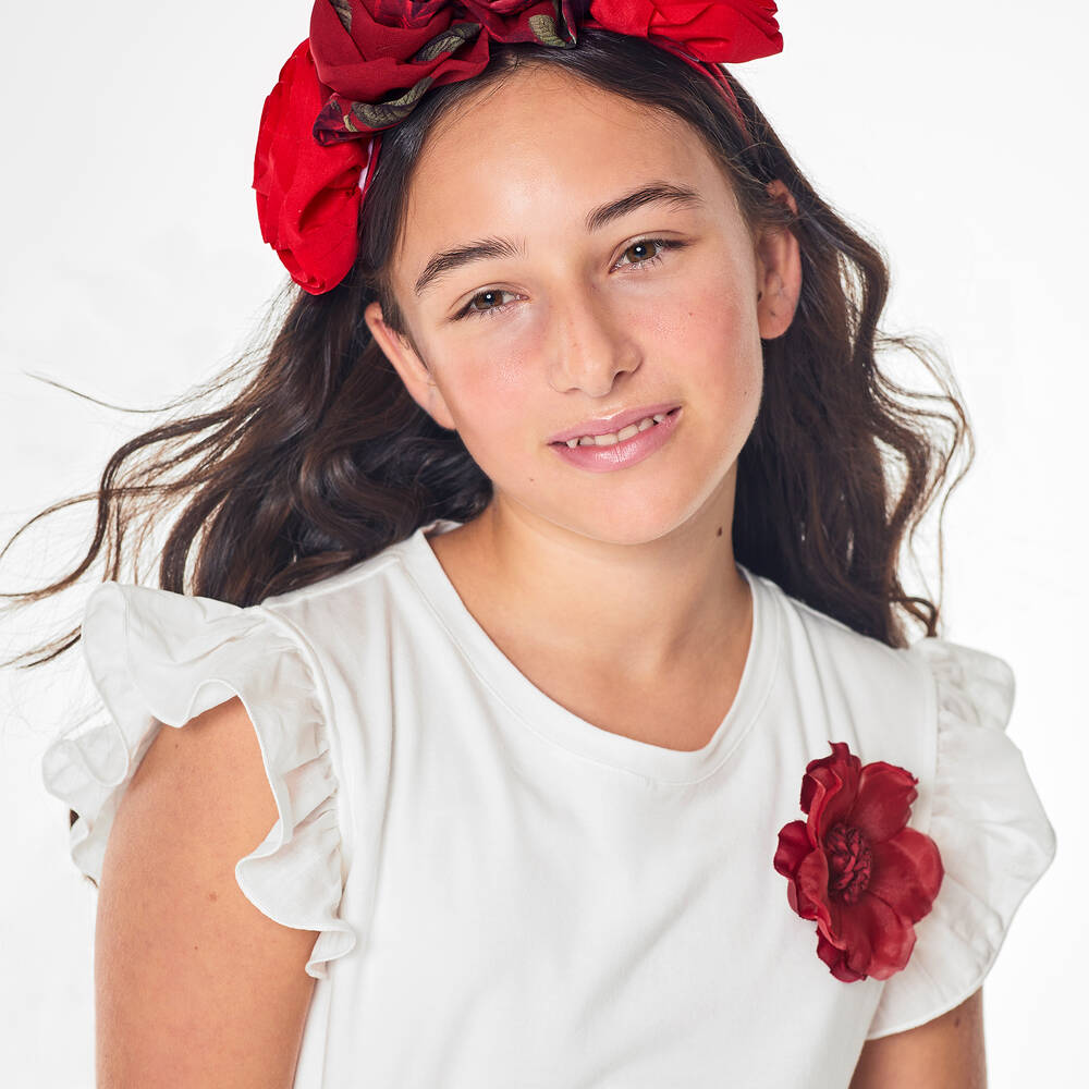 Childrensalon Occasions-Girls Ivory Cotton T-Shirt | Childrensalon Outlet