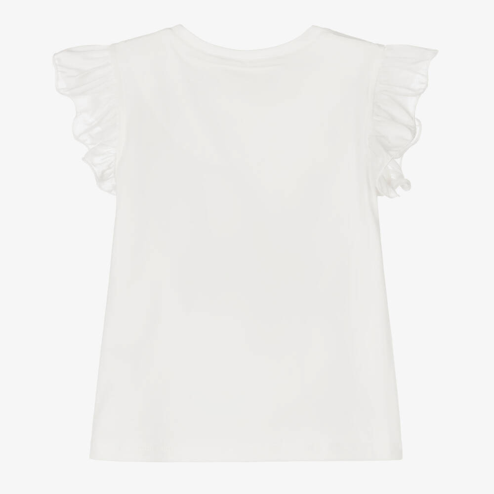 Childrensalon Occasions-Girls Ivory Cotton T-Shirt | Childrensalon Outlet