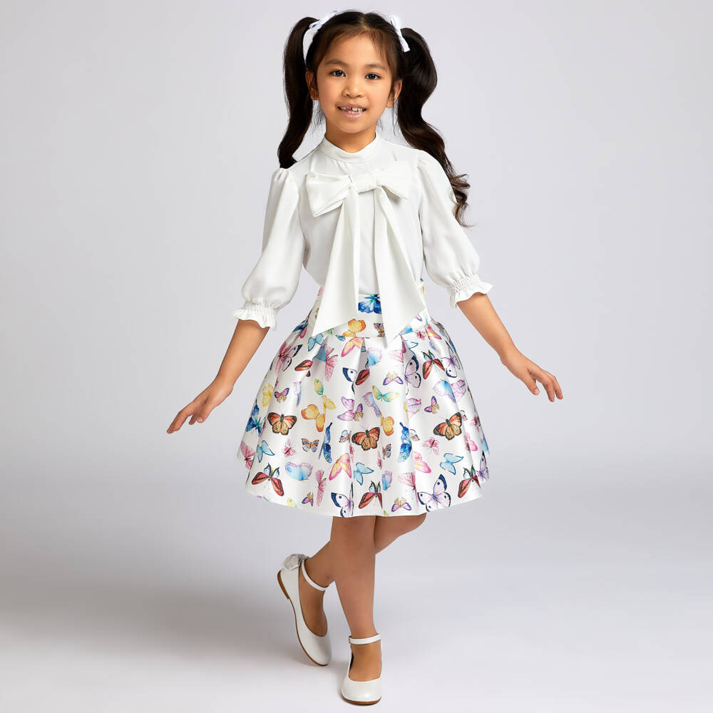Childrensalon Occasions-Girls Ivory Crêpe Bow Top | Childrensalon Outlet