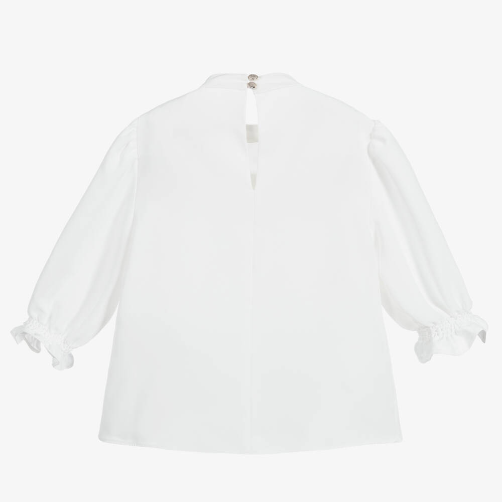 Childrensalon Occasions-Girls Ivory Crêpe Bow Top | Childrensalon Outlet