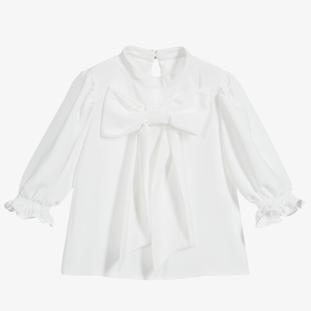 Childrensalon Occasions-Girls Ivory Crêpe Bow Top | Childrensalon Outlet