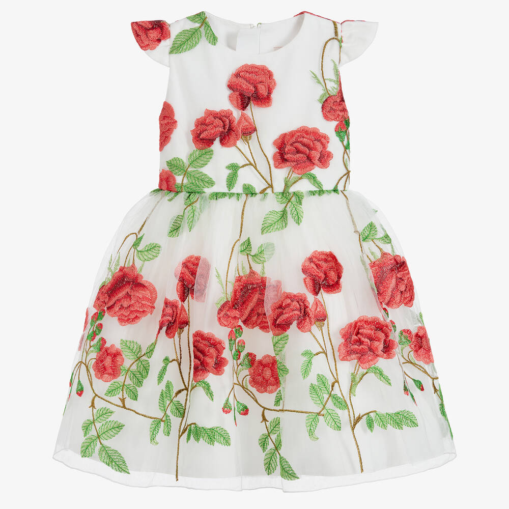 Childrensalon Occasions - Girls Ivory Embroidered Floral Tulle Dress | Childrensalon