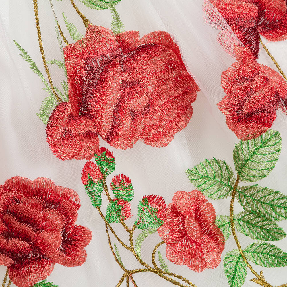 تشلدرن صالون-فستان تول لون عاجي مطرز بطبعة ورود | Childrensalon Outlet