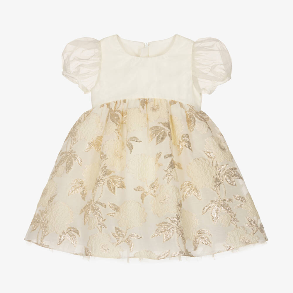 Childrensalon Occasions-Кремовое платье из органзы с цветочным узором для девочек | Childrensalon Outlet