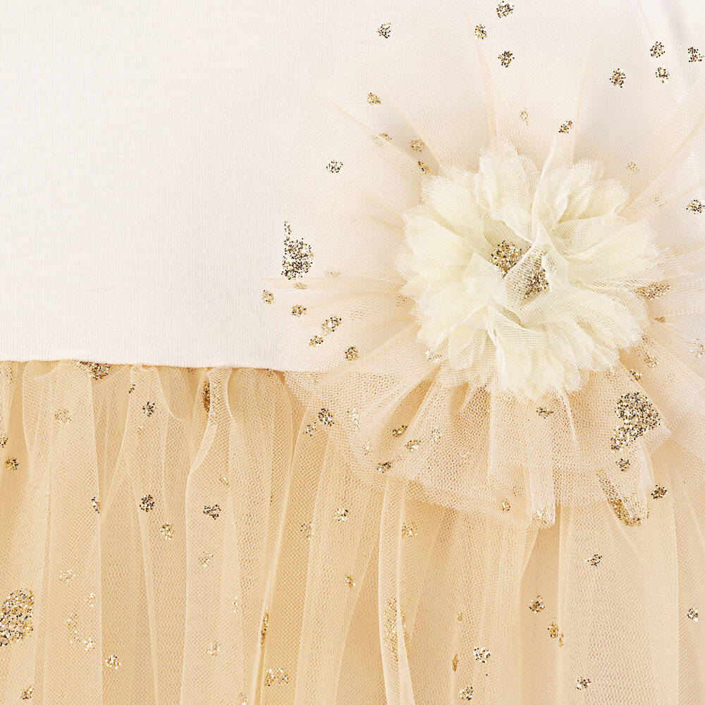 Childrensalon Occasions-Girls Ivory & Gold Heart Tulle Dress | Childrensalon Outlet