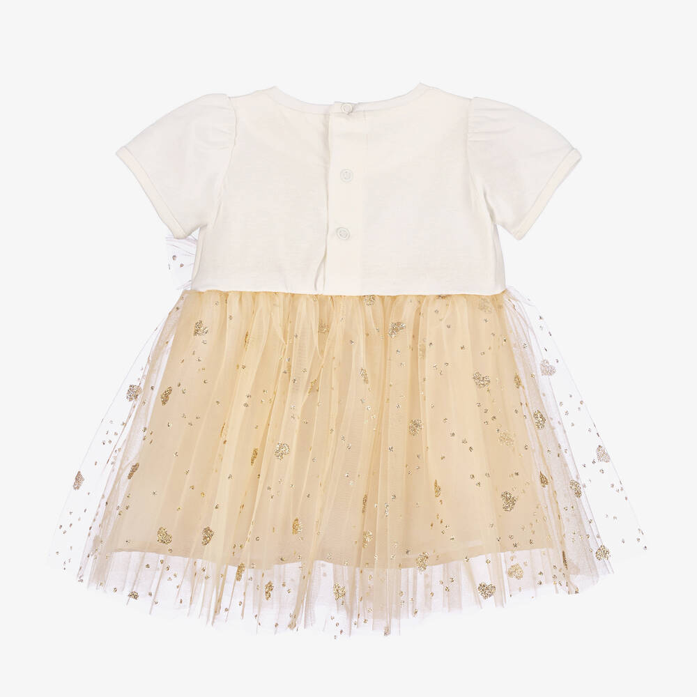 Childrensalon Occasions-Girls Ivory & Gold Heart Tulle Dress | Childrensalon Outlet