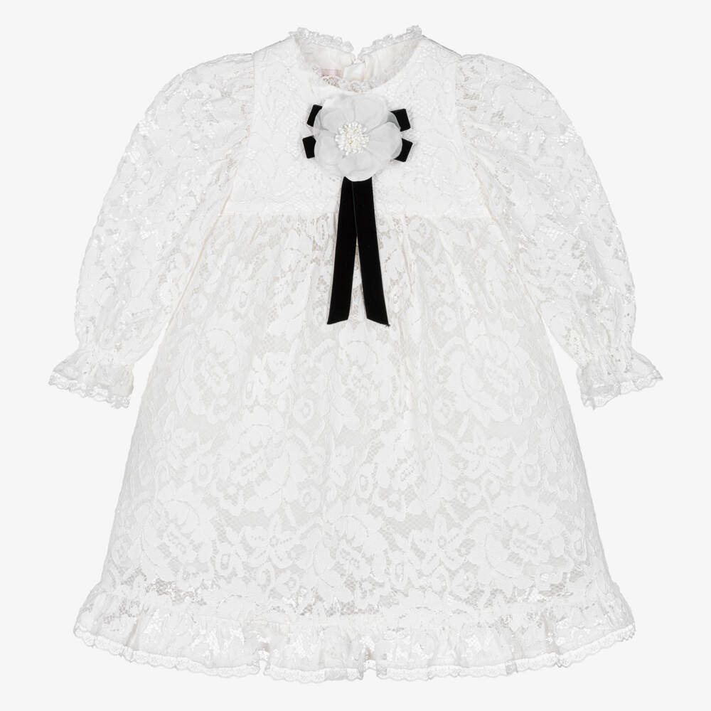 Childrensalon Occasions-فستان دانتيل لون أبيض | Childrensalon Outlet