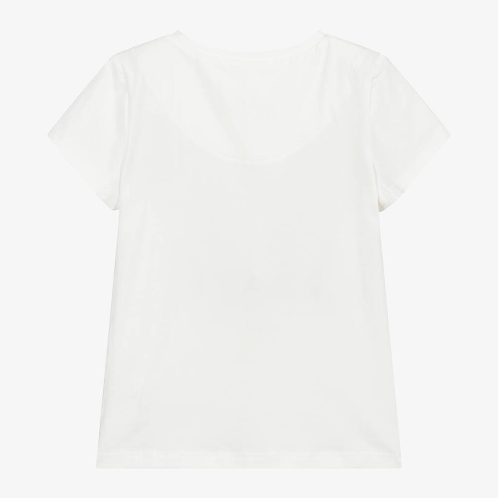 Childrensalon Occasions-Girls Ivory & Pink Sequin Bow T-Shirt | Childrensalon Outlet