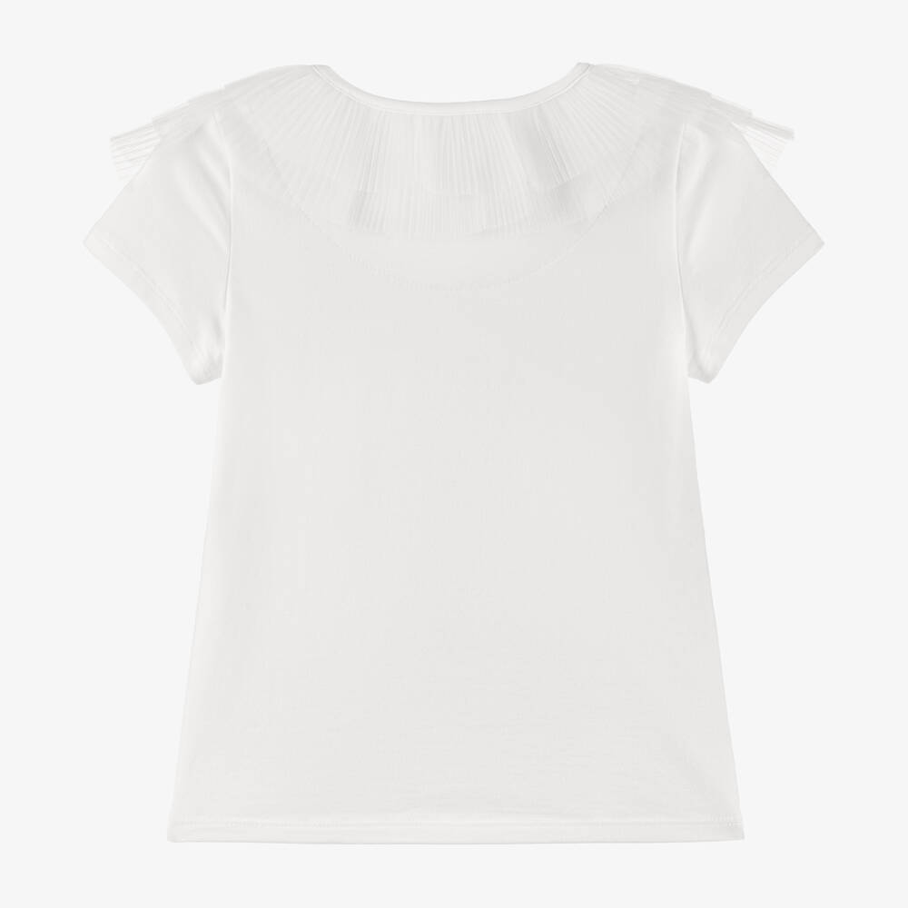 Childrensalon Occasions-بلوزة عاجية للبنات برقبة مكشكشة | Childrensalon Outlet