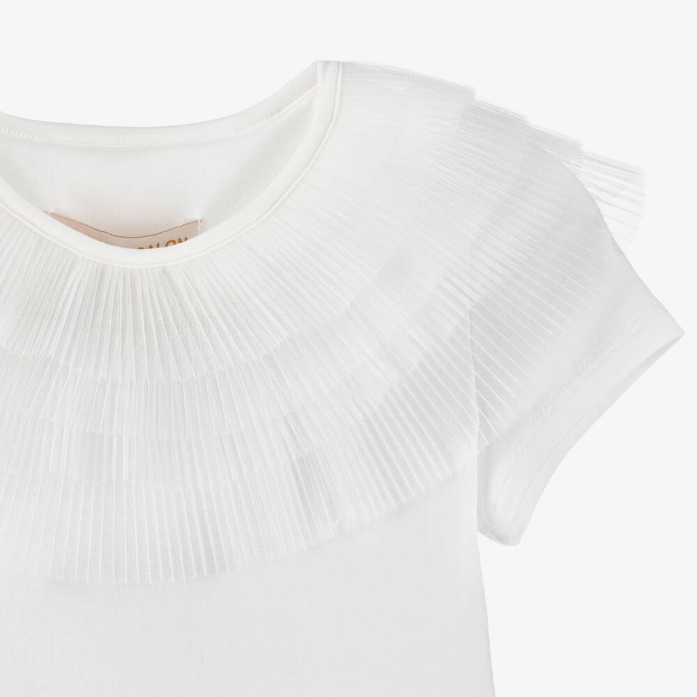 Childrensalon Occasions-بلوزة عاجية للبنات برقبة مكشكشة | Childrensalon Outlet