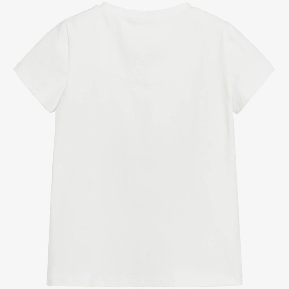 تشلدرن صالون-تيشيرت قطن جيرسي لون أبيض مزين بترتر للبنات | Childrensalon Outlet