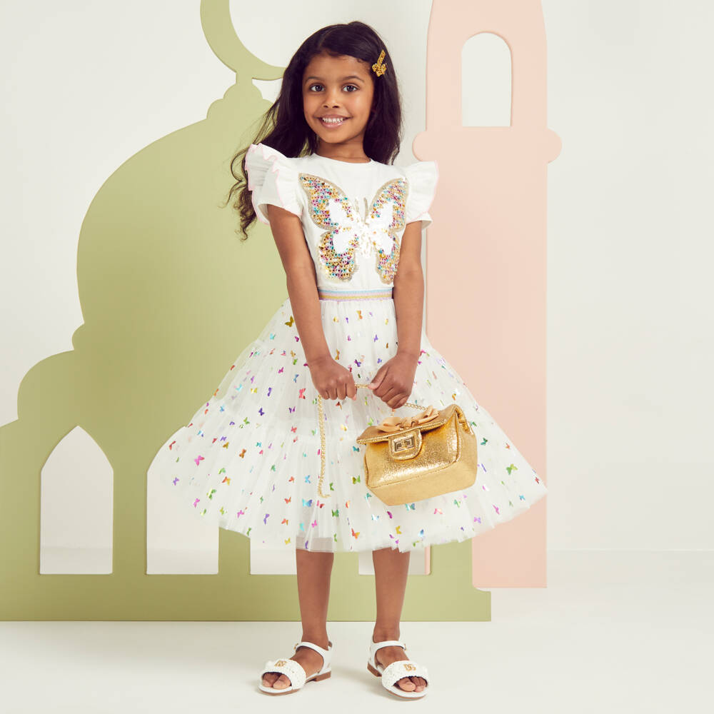 Childrensalon Occasions-Girls Ivory Sequin Butterfly Tee | Childrensalon Outlet