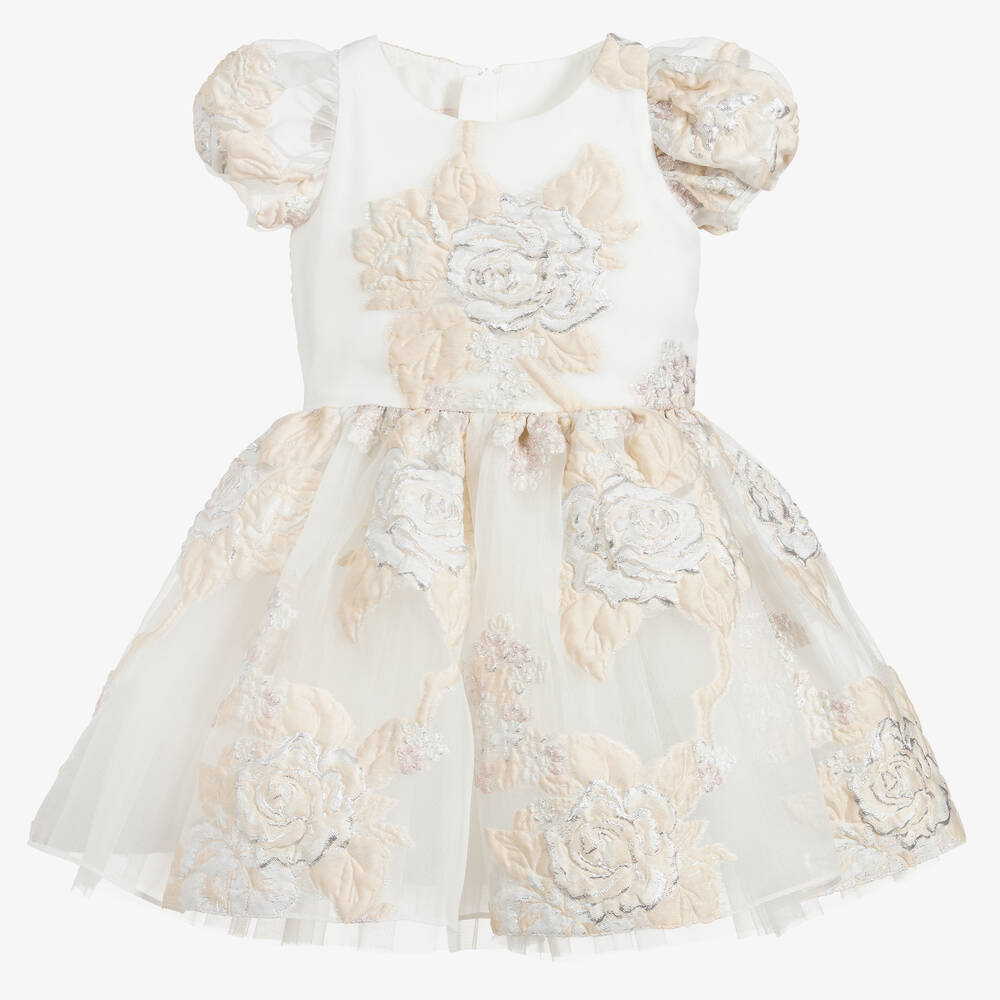 Childrensalon Occasions - Robe ivoire et argentée en brocart fille | Childrensalon